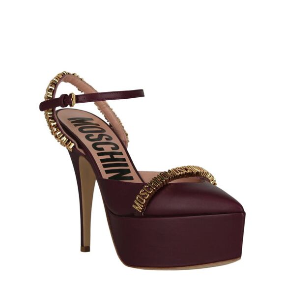 Moschino Logo Lettering Ankle Strap Pumps Purple Womens - Picture 2 of 6